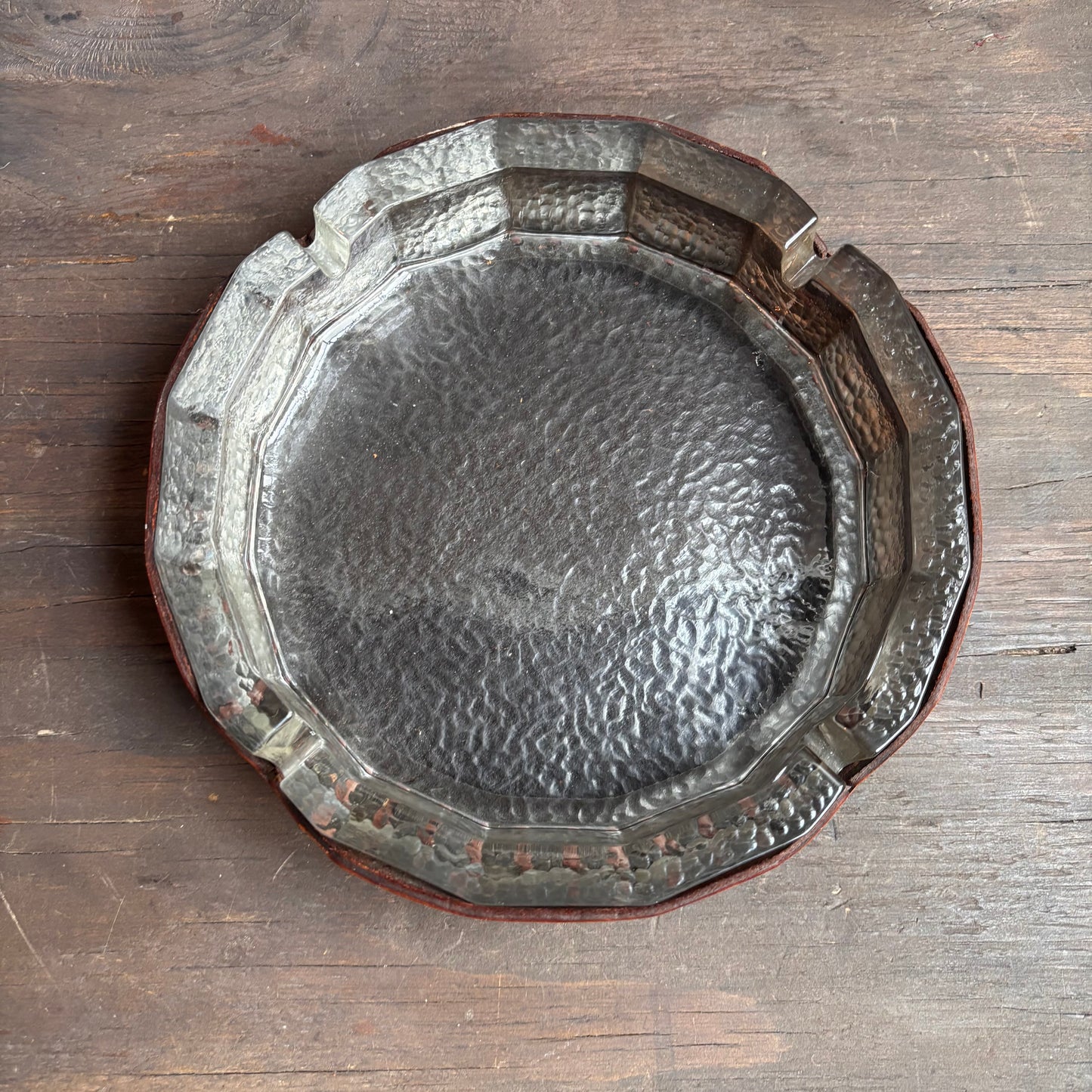 Leather and Glass Longhorn Ashtray