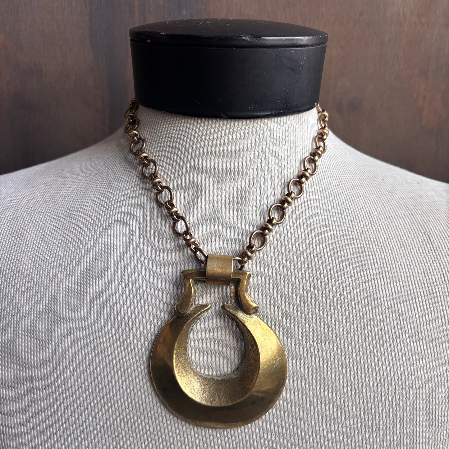Mac Warman Vintage Brass Crescent Moon Necklace