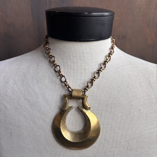 Mac Warman Vintage Brass Crescent Moon Necklace