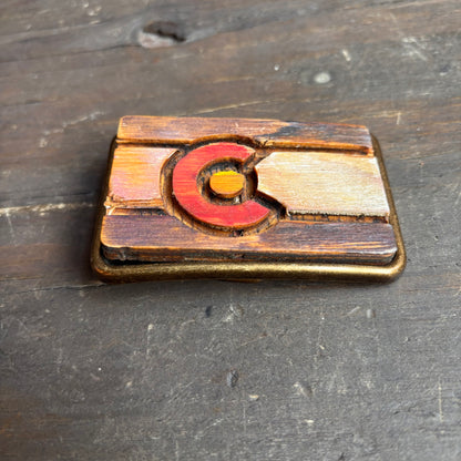 Handmade Wood Colorado Flag Belt Buckle