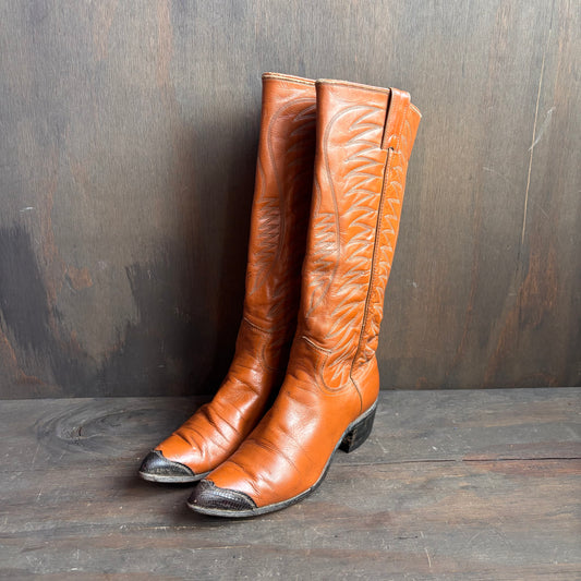 Vintage Justin Tan Leather Boots with Reptile Toe