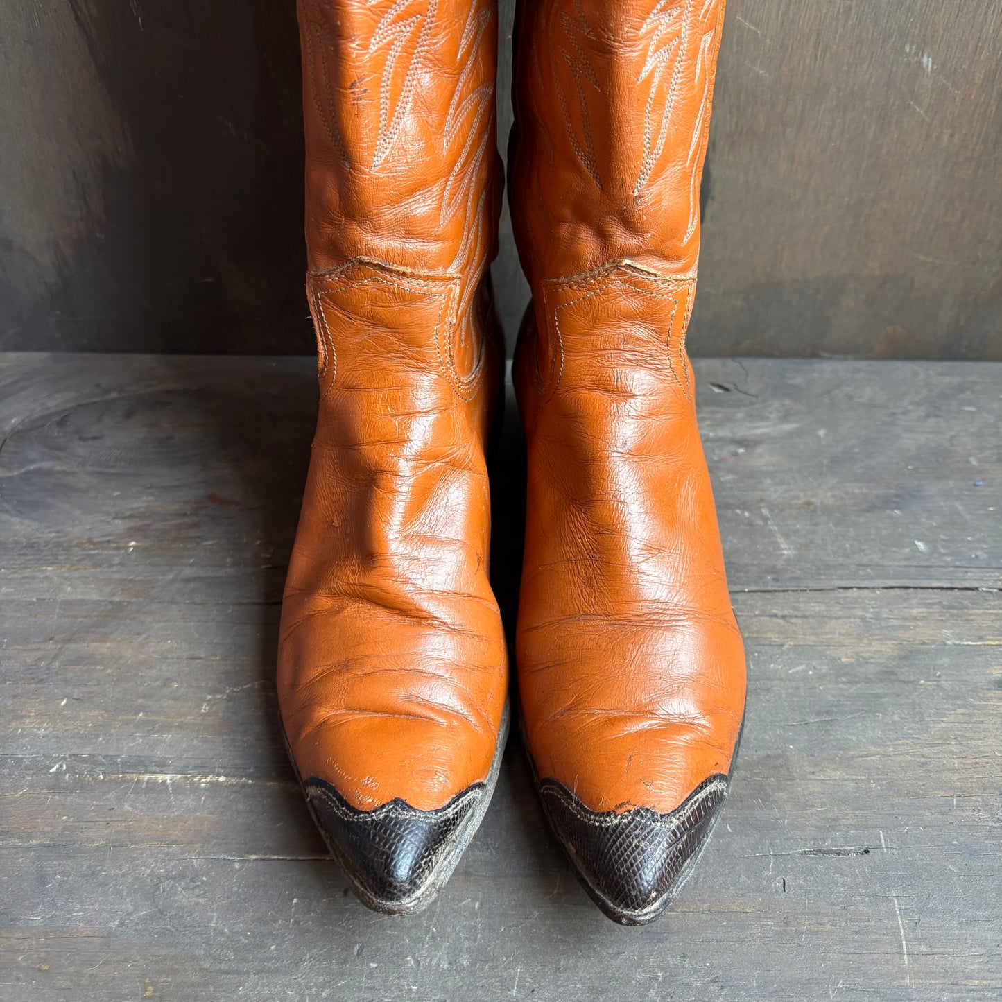 Vintage Justin Tan Leather Boots with Reptile Toe