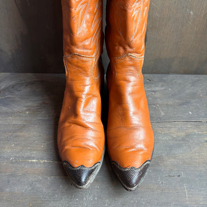 Vintage Justin Tan Leather Boots with Reptile Toe