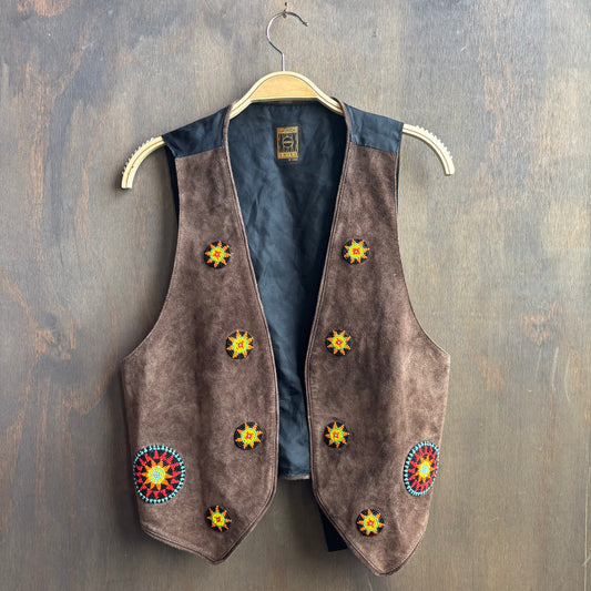 Brown Beaded Leather Vest