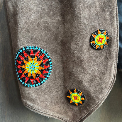 Brown Beaded Leather Vest