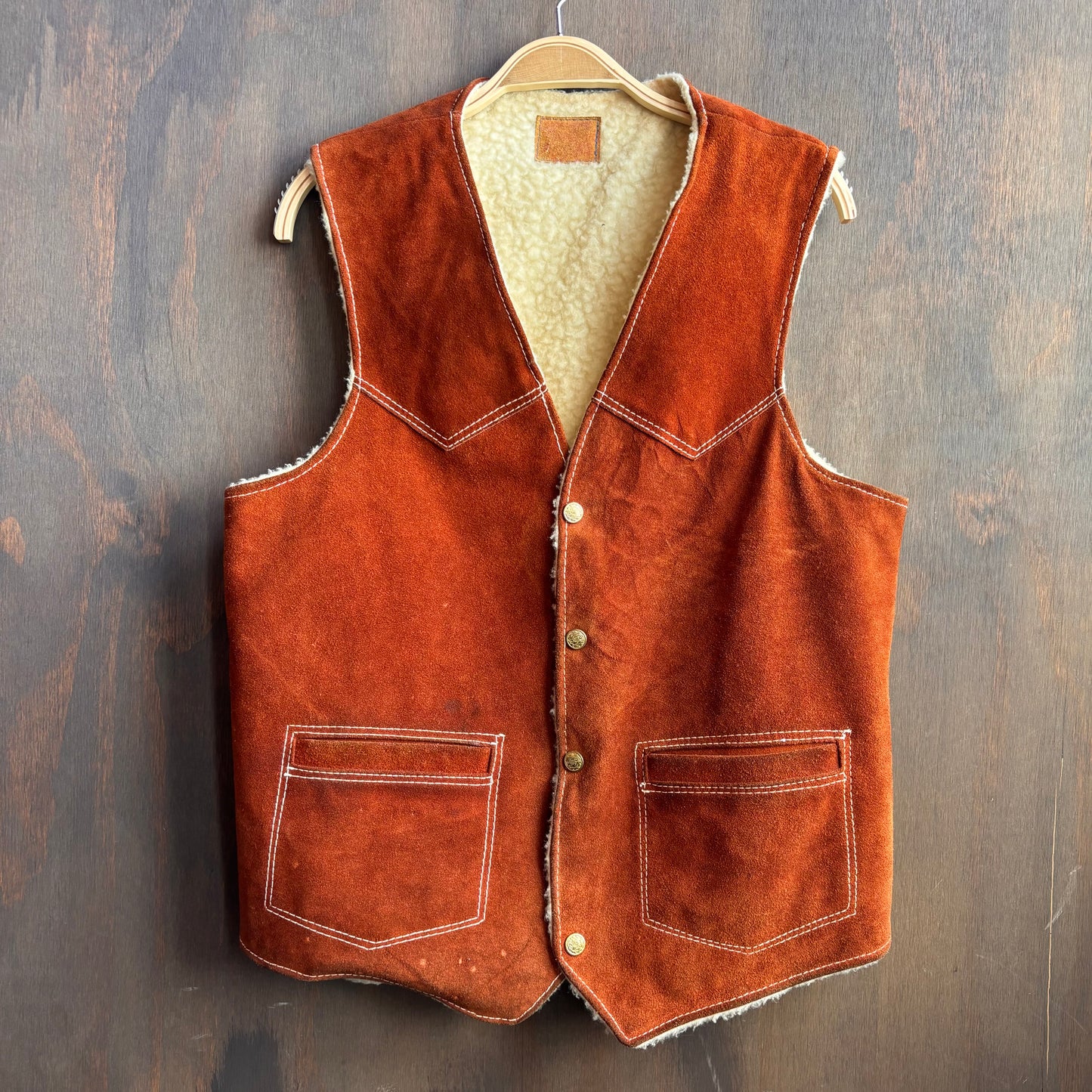 Vintage Tan Leather Shearling Lined Vest