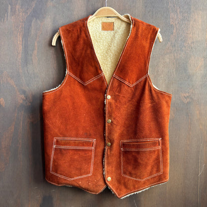 Vintage Tan Leather Shearling Lined Vest