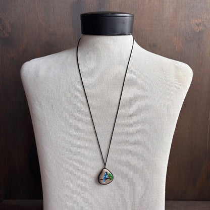 Vintage Painted Bluejay Stone Necklace