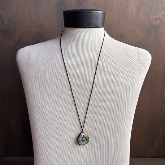 Vintage Painted Bluejay Stone Necklace
