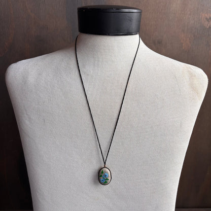 Vintage Painted Blue Flower Stone Necklace