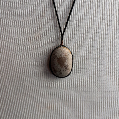 Vintage Painted Blue Flower Stone Necklace