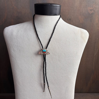 Vintage Sterling Cowboy Hat Bolo on Black Leather Tie