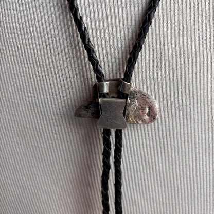 Vintage Sterling Cowboy Hat Bolo on Black Leather Tie