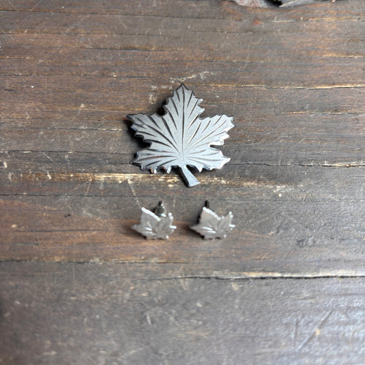 Sterling Silver Maple Leaf Pin and Earrings Set