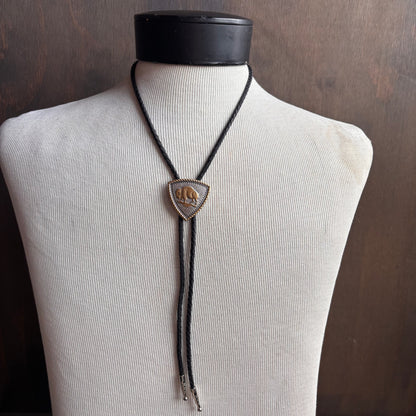 Vintage Brass Buffalo Bolo on Black Leather Tie