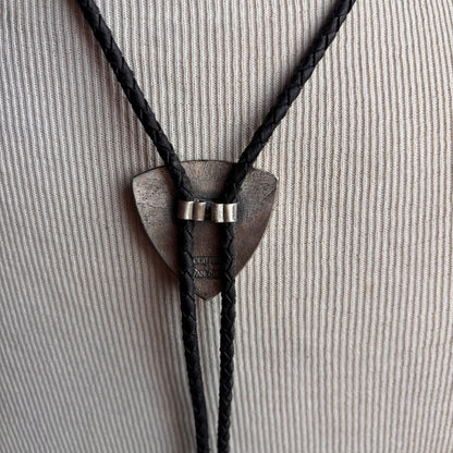 Vintage Brass Buffalo Bolo on Black Leather Tie