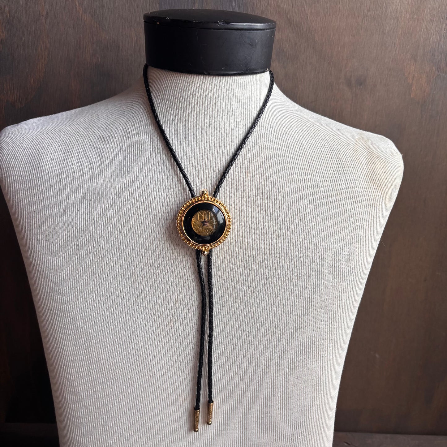 Cityscape Bolo on Black Leather Tie
