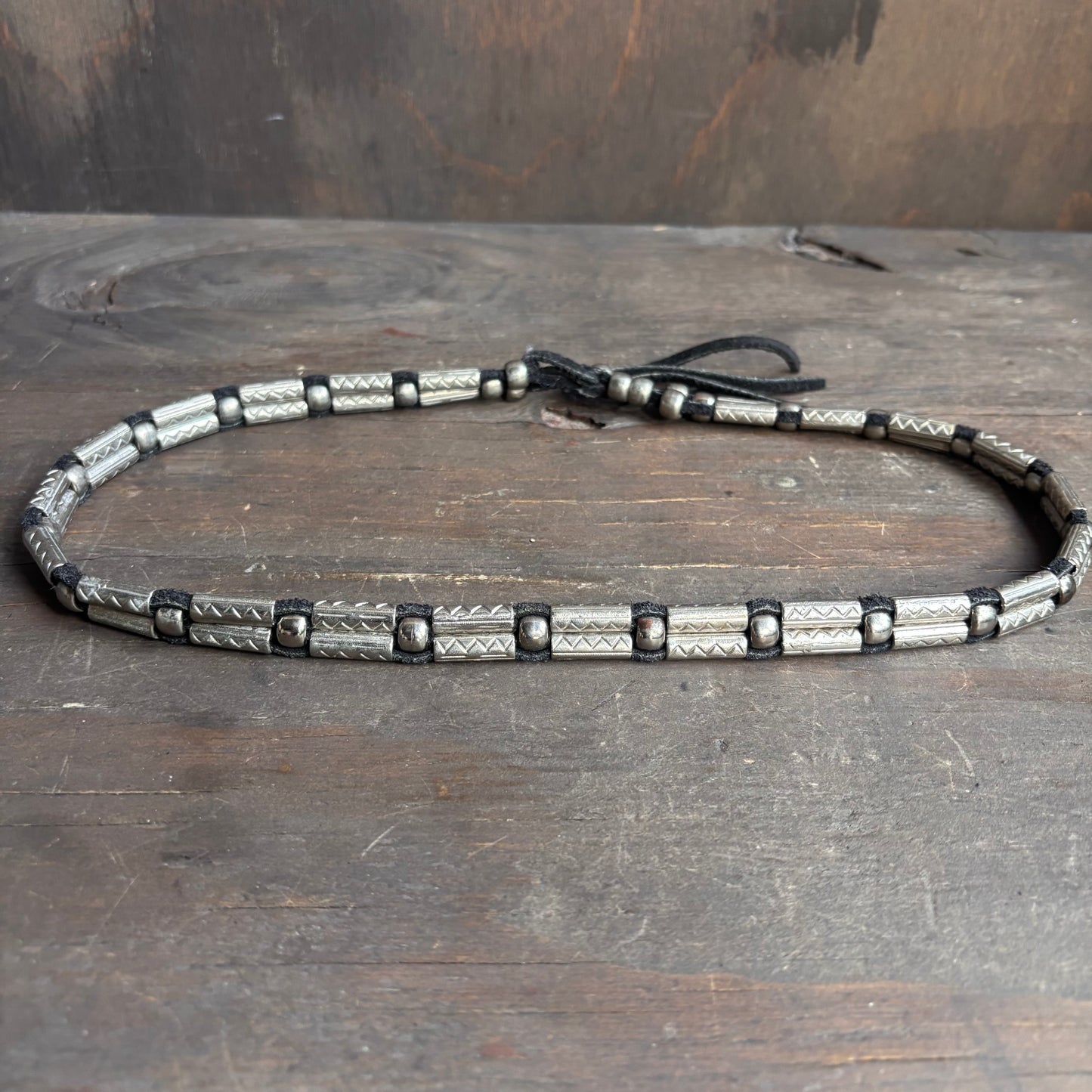 Black Leather Silver Bead Hat Bat