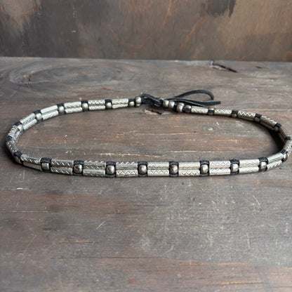 Black Leather Silver Bead Hat Bat