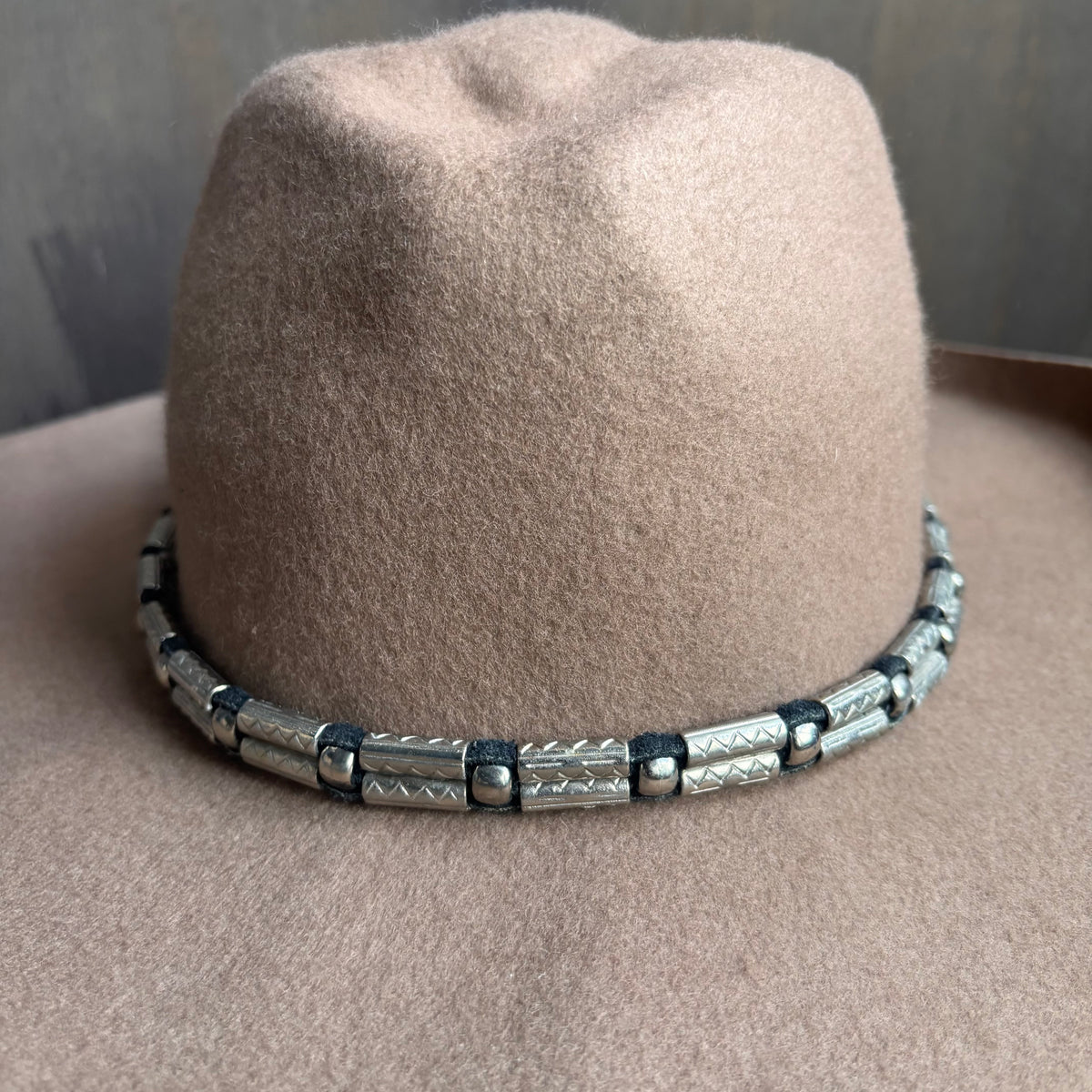 Black Leather Silver Bead Hat Bat
