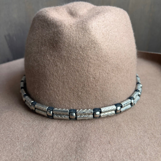 Black Leather Silver Bead Hat Bat