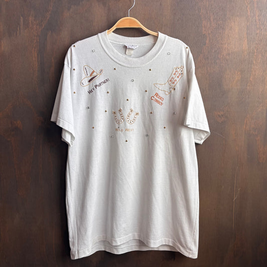 Vintage Western White Bedazzled T-Shirt
