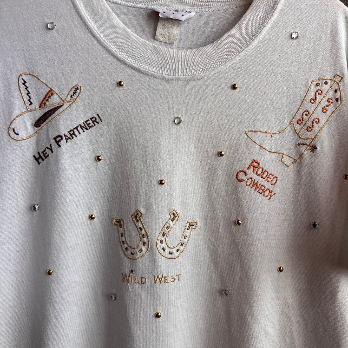 Vintage Western White Bedazzled T-Shirt