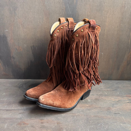 Brown Suede Fringed Boots