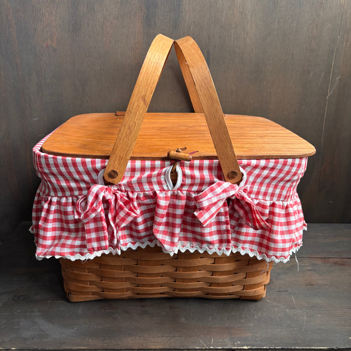 Vintage Red Gingham Picnic Basket