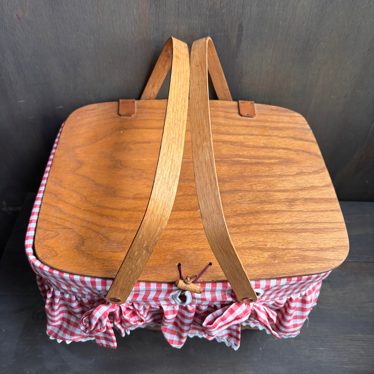 Vintage Red Gingham Picnic Basket