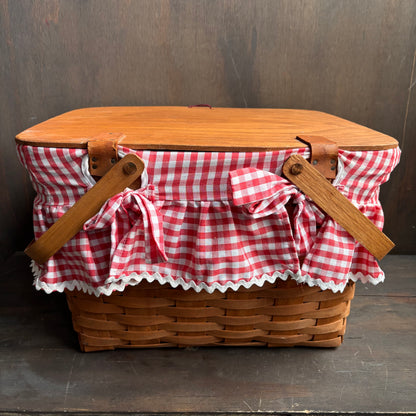 Vintage Red Gingham Picnic Basket