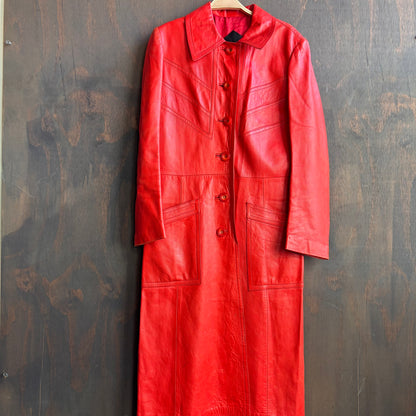 Vintage Red Leather Trench