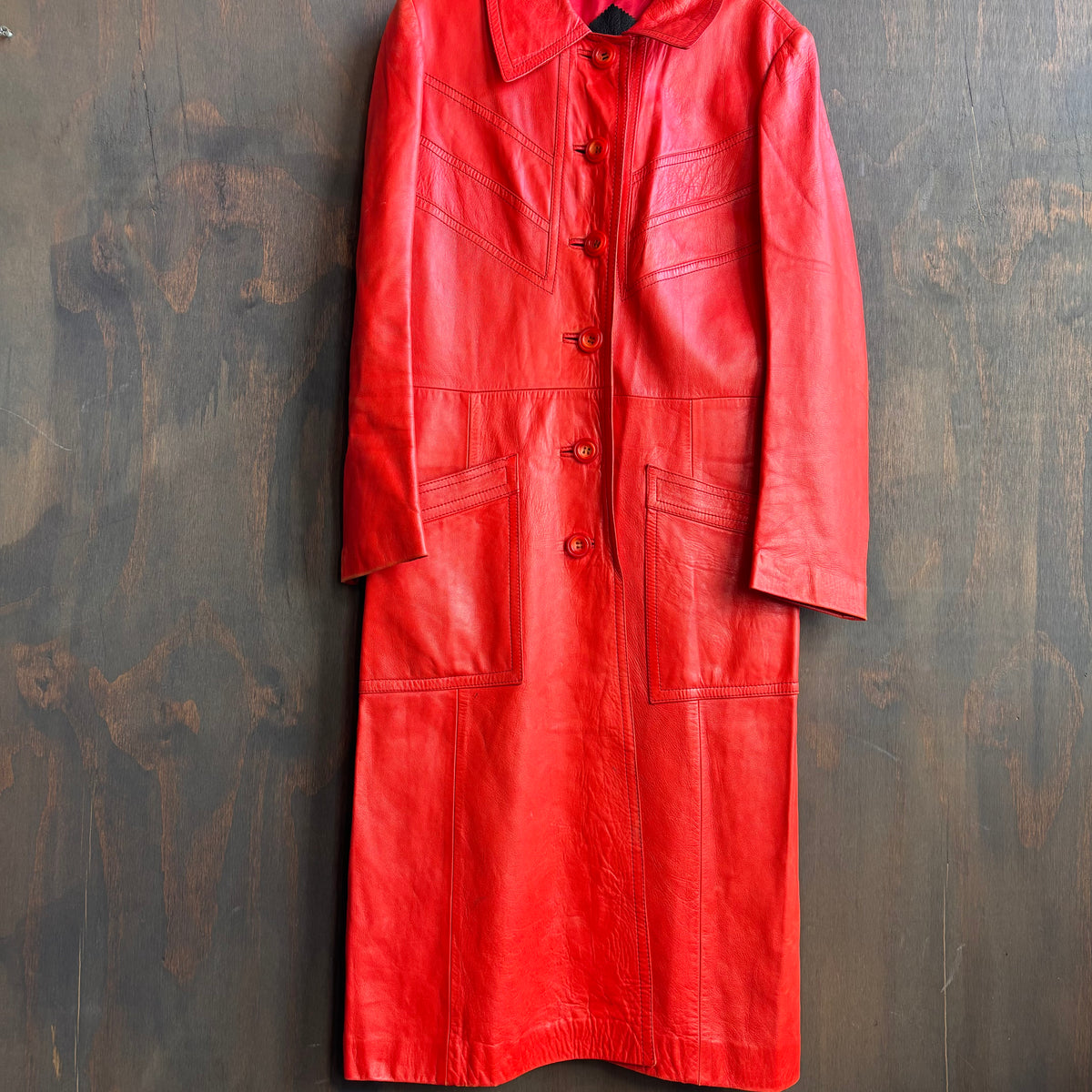 Vintage Red Leather Trench