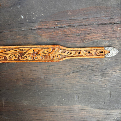 Vintage Beige Tooled Leather Belt