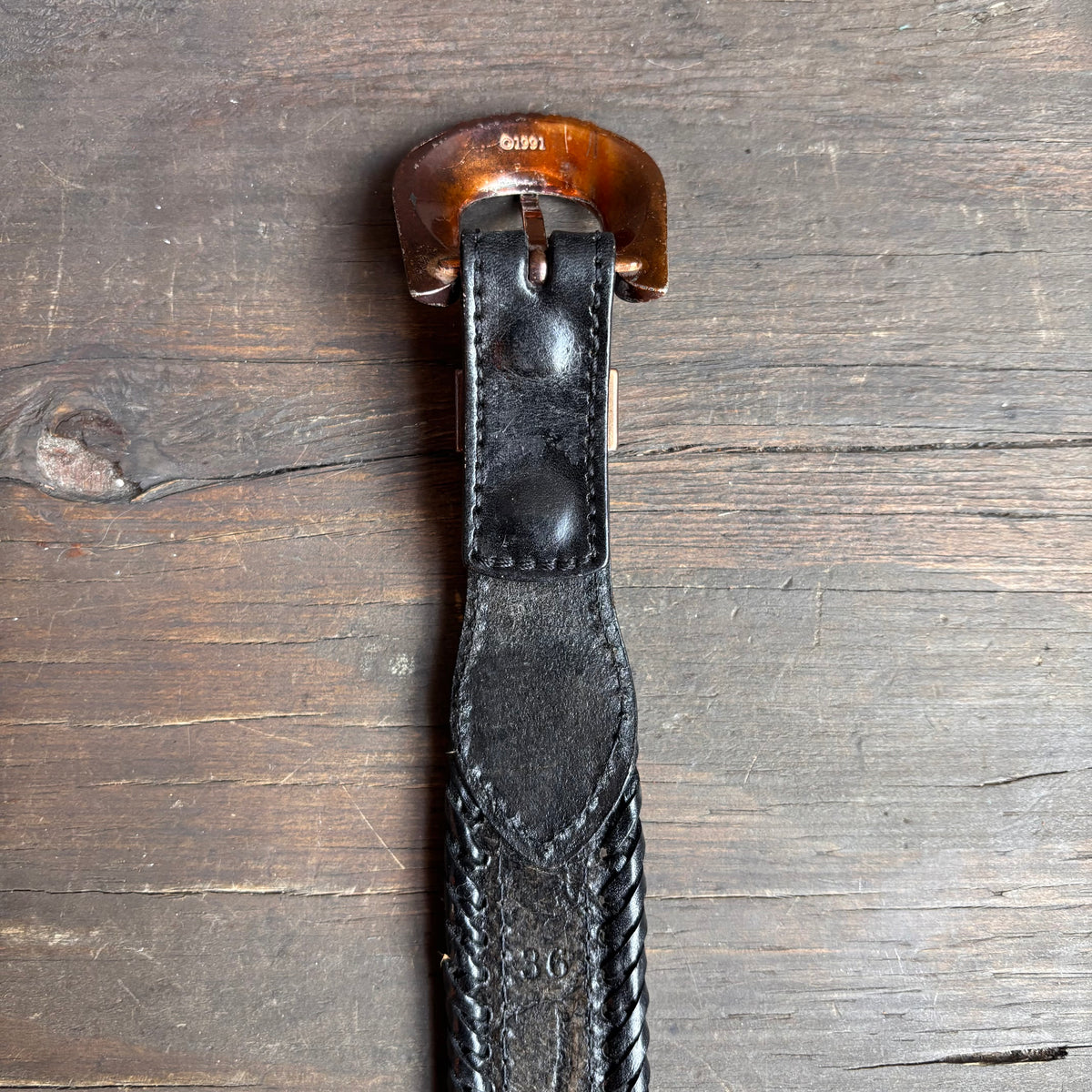 Vintage Black Leather Beaded Belt