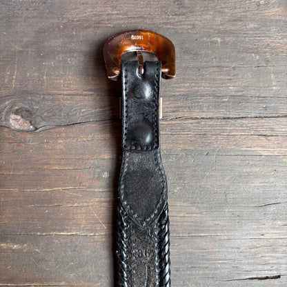 Vintage Black Leather Beaded Belt