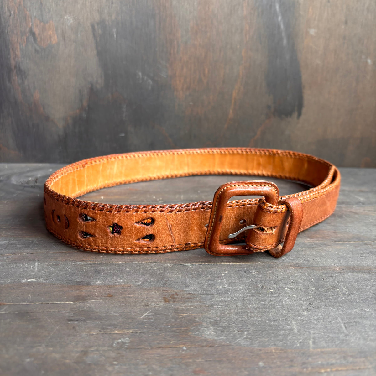 Vintage Perforated Tan Leather Belt
