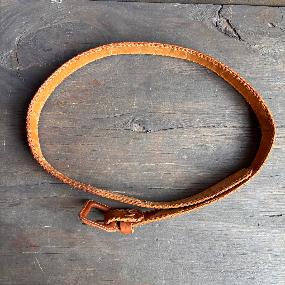 Vintage Perforated Tan Leather Belt