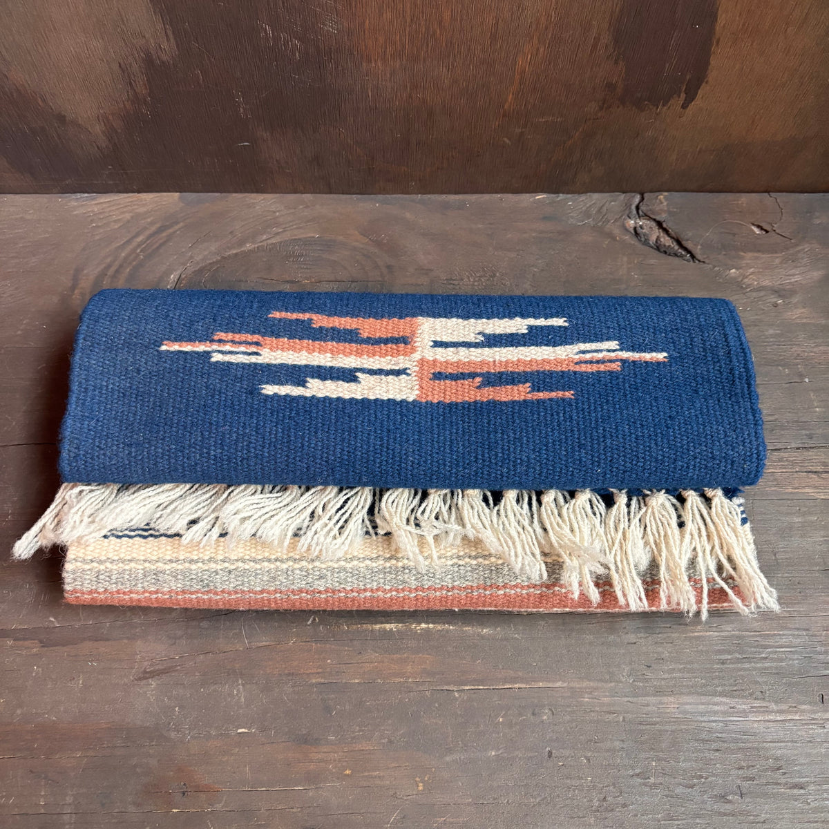Vintage Ortega Blue Wool Table Runner