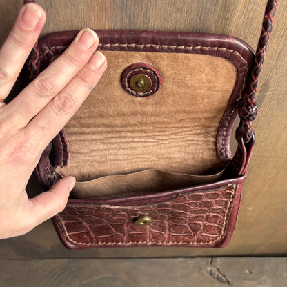 Vintage Burgundy Embossed Leather Crossbody Bag