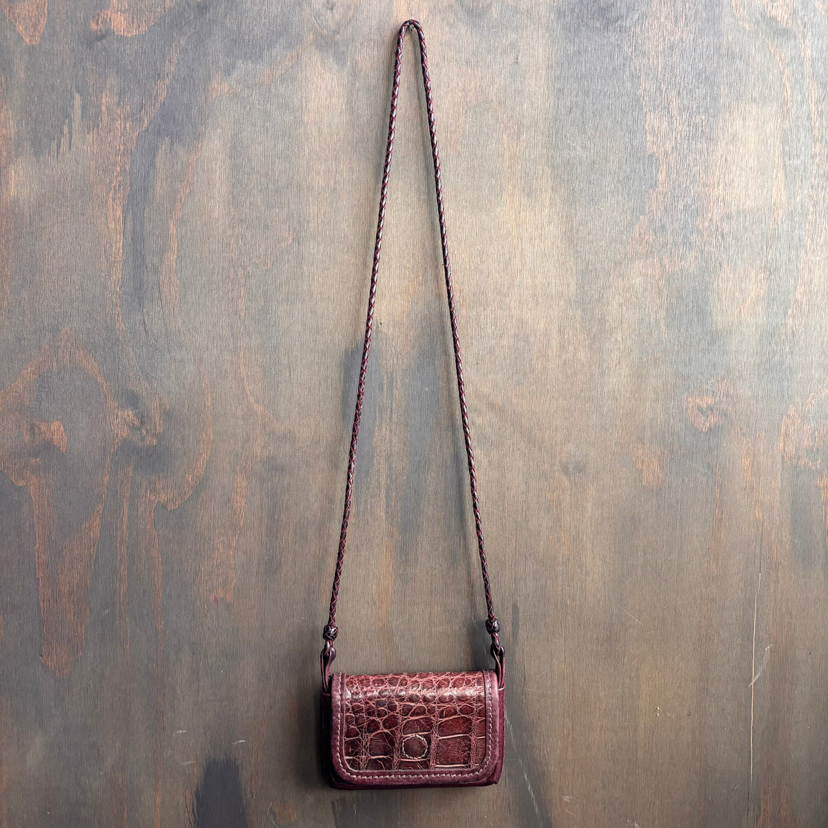 Vintage Burgundy Embossed Leather Crossbody Bag