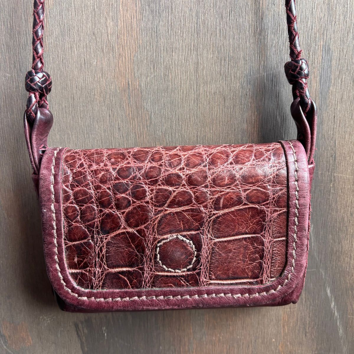 Vintage Burgundy Embossed Leather Crossbody Bag