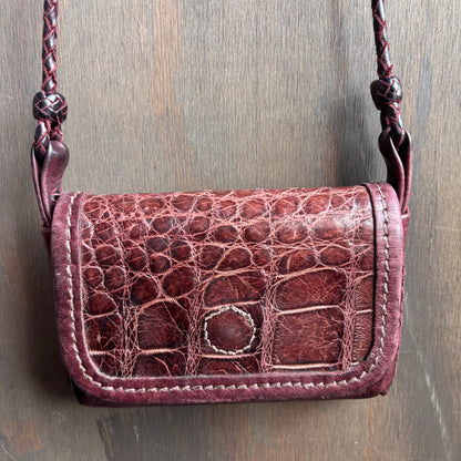 Vintage Burgundy Embossed Leather Crossbody Bag