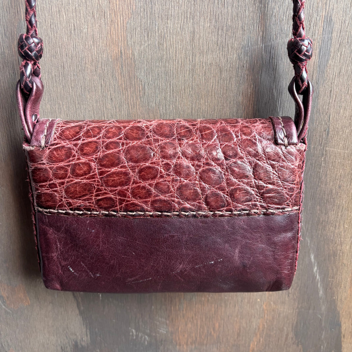 Vintage Burgundy Embossed Leather Crossbody Bag