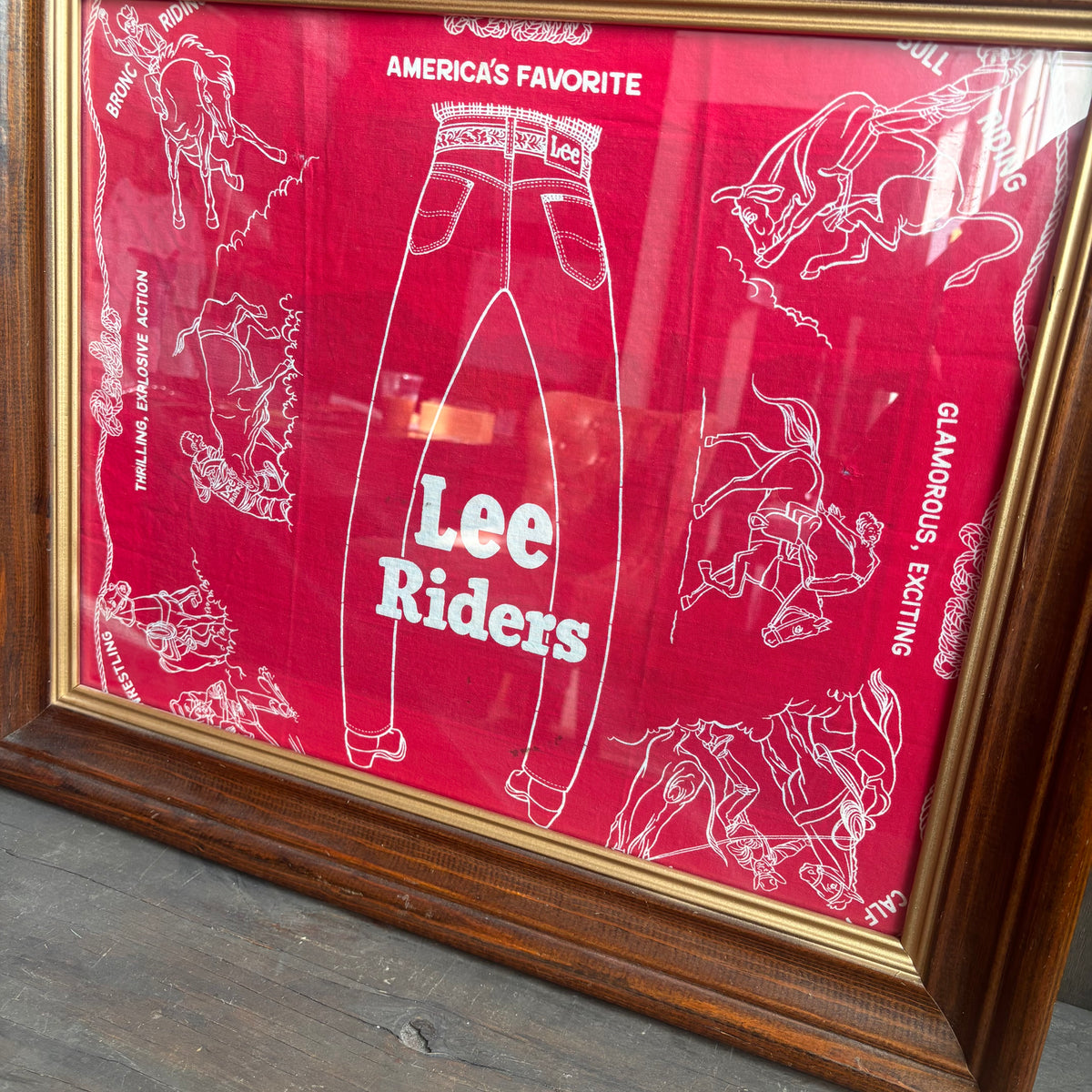 Vintage Lee Jeans Red Bandana in Wood Frame