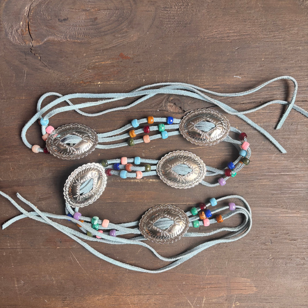 Blue Cord Concho Belt with Beads