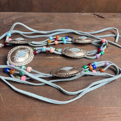 Blue Cord Concho Belt with Beads