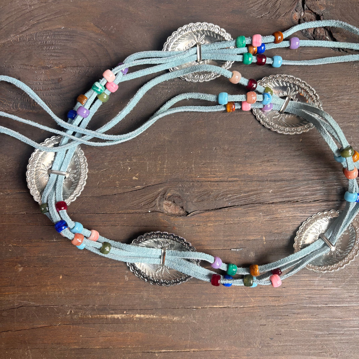 Blue Cord Concho Belt with Beads