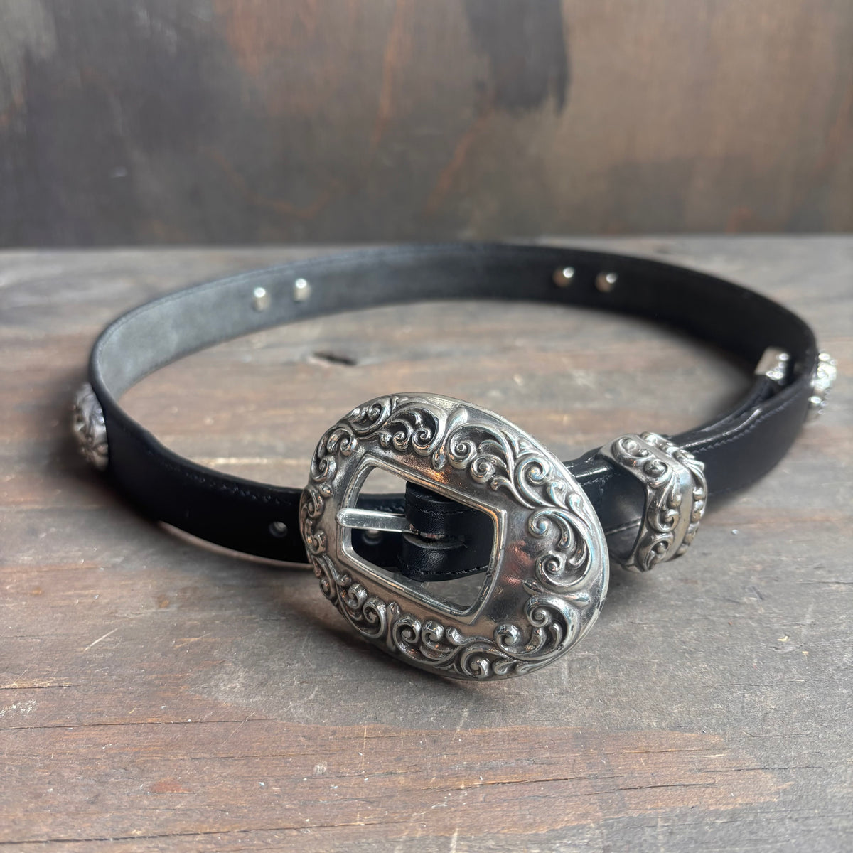 Vintage Brighton Black Leather Concho Belt