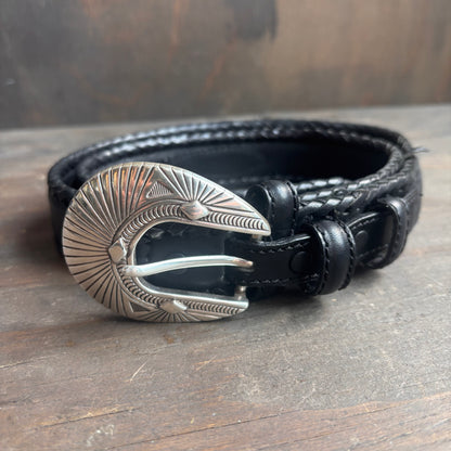 Black Leather Belt with Decorative Buckle